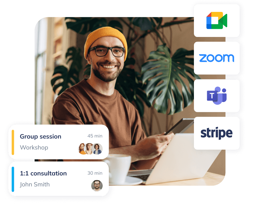 Branded freelancer booking page with next available times and book now button